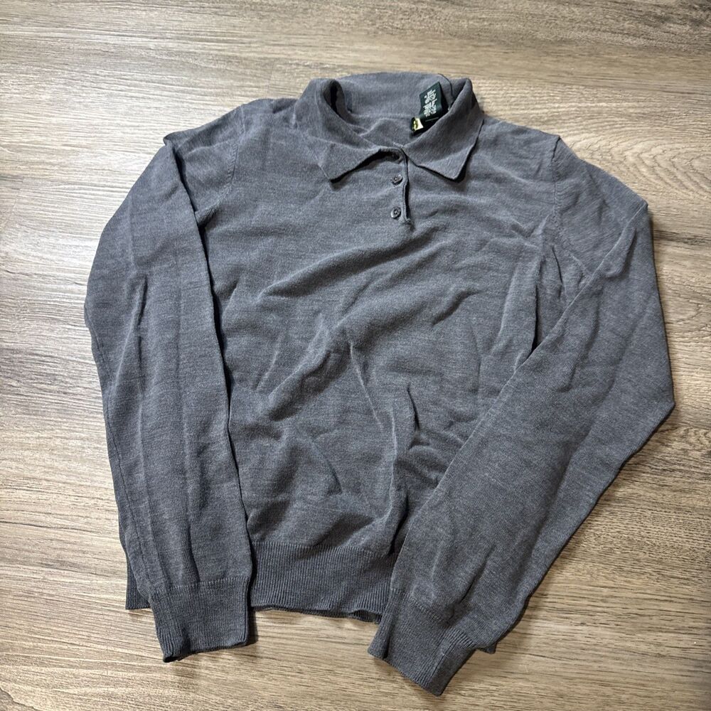 Polo Ralph Lauren Women’s Sz Small Grey Silk Nylon Long Sleeve Collar Shirt